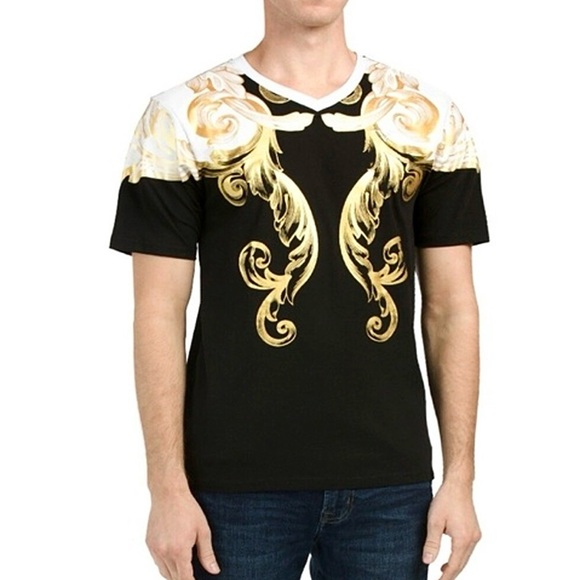 19V69 Italia Other - EUC 19V69 Italia Gold Foil Black T-Shirt -Mens Size XL Top by Alessandro Versace